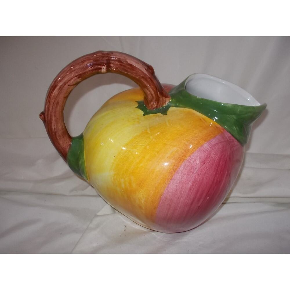 Bassano Made in Italy Hand Painted Ceramic Fruit Pitcher Majolica Peach Apple